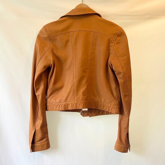 Marciano Guess Los angeles 100% Lamb Lambskin Leather Jacket Moto Caramel Saddle - Picture 9 of 14